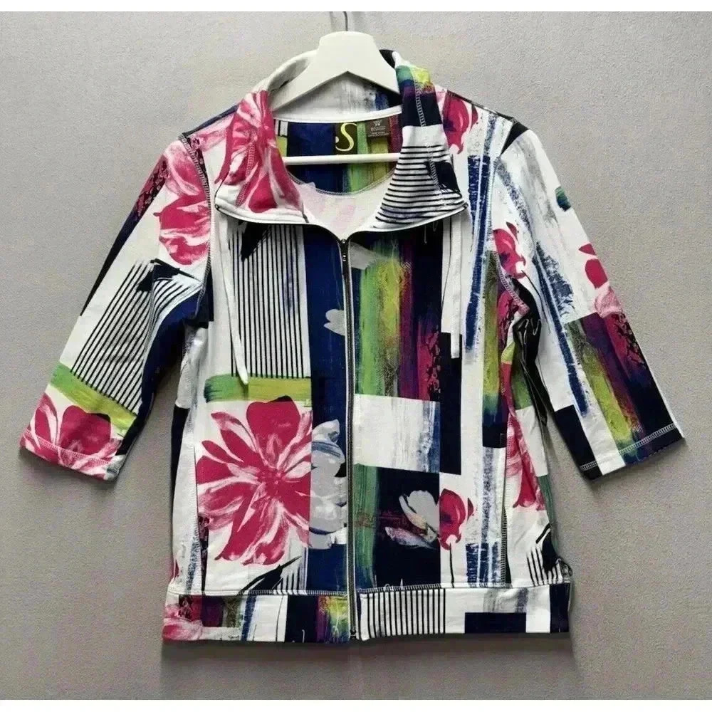 Sportelle Women's Petite S Multicolor Abstract Art & Floral Prints Sweater NWT!
